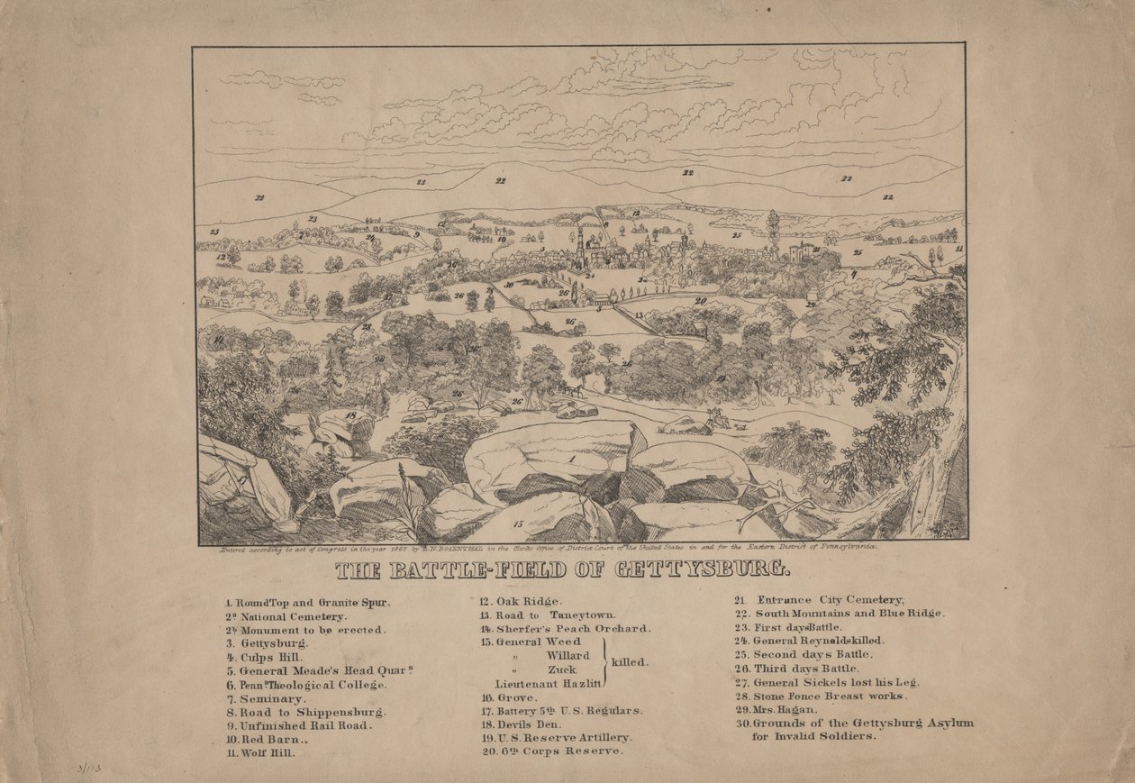 गेट्सबर्ग का युद्ध-क्षेत्र, c.1867 द्वारा लुई एन। रोसेन्थल