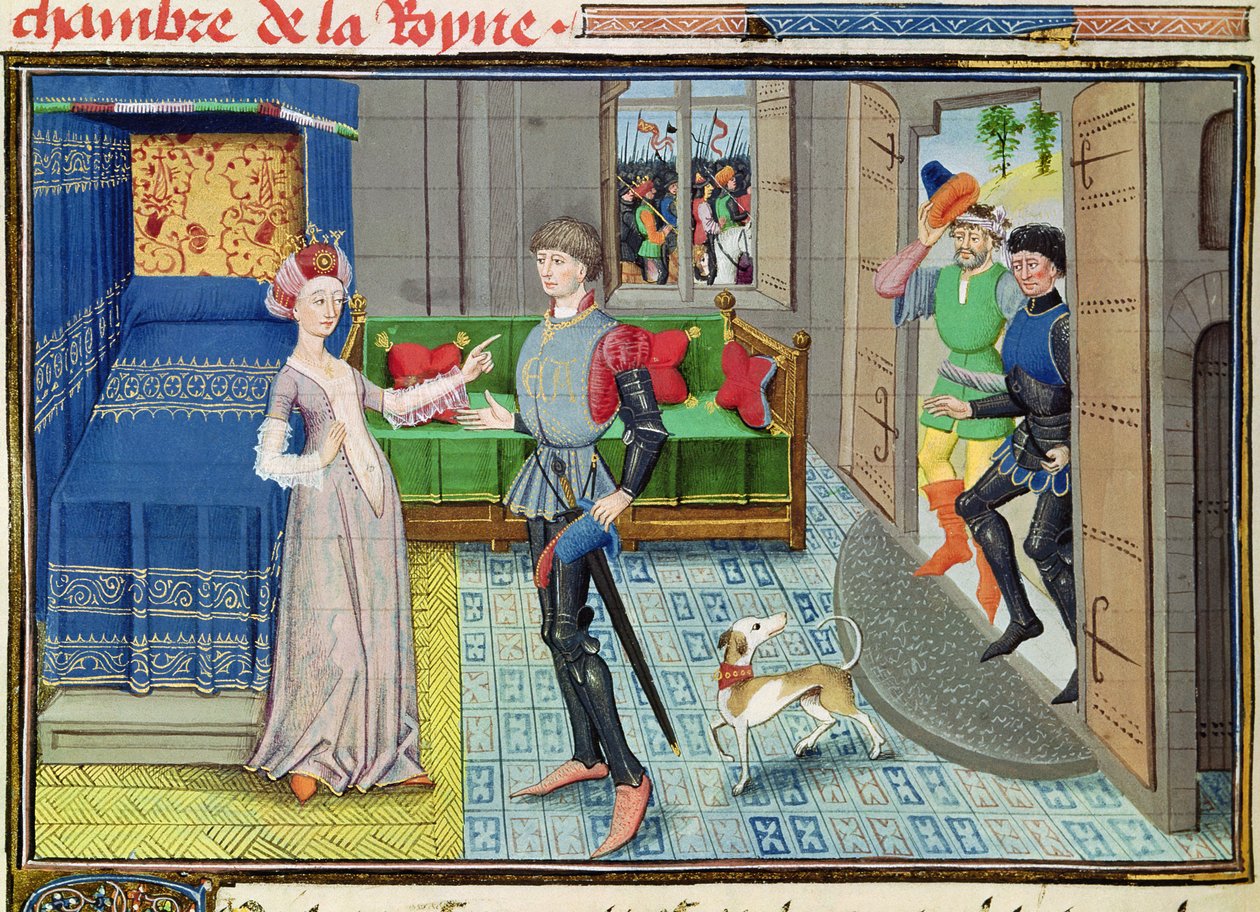 रेनॉड डी मोंटानाबन चक्र से सुश्री 5072 fol.130v Maugis of Aigremont और Isanne रानी के बेडरूम में द्वारा Loyset Liedet