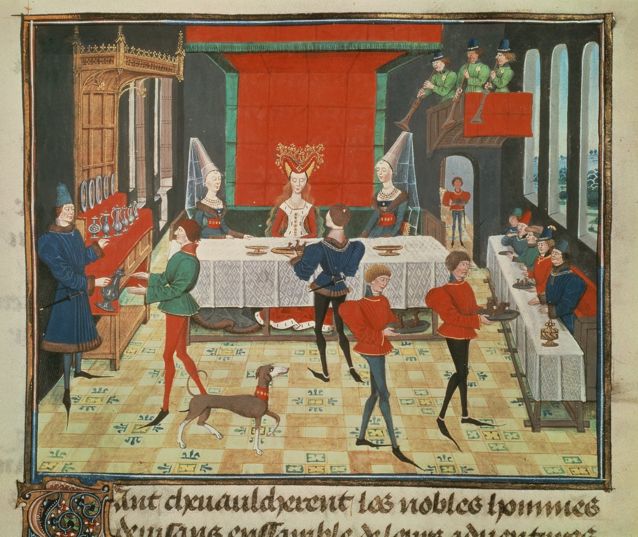सुश्री 5073 f.140v रेनॉड डी मोंटैबन चक्र से गुणवत्ता की महिला की तालिका सेवा द्वारा Loyset Liedet