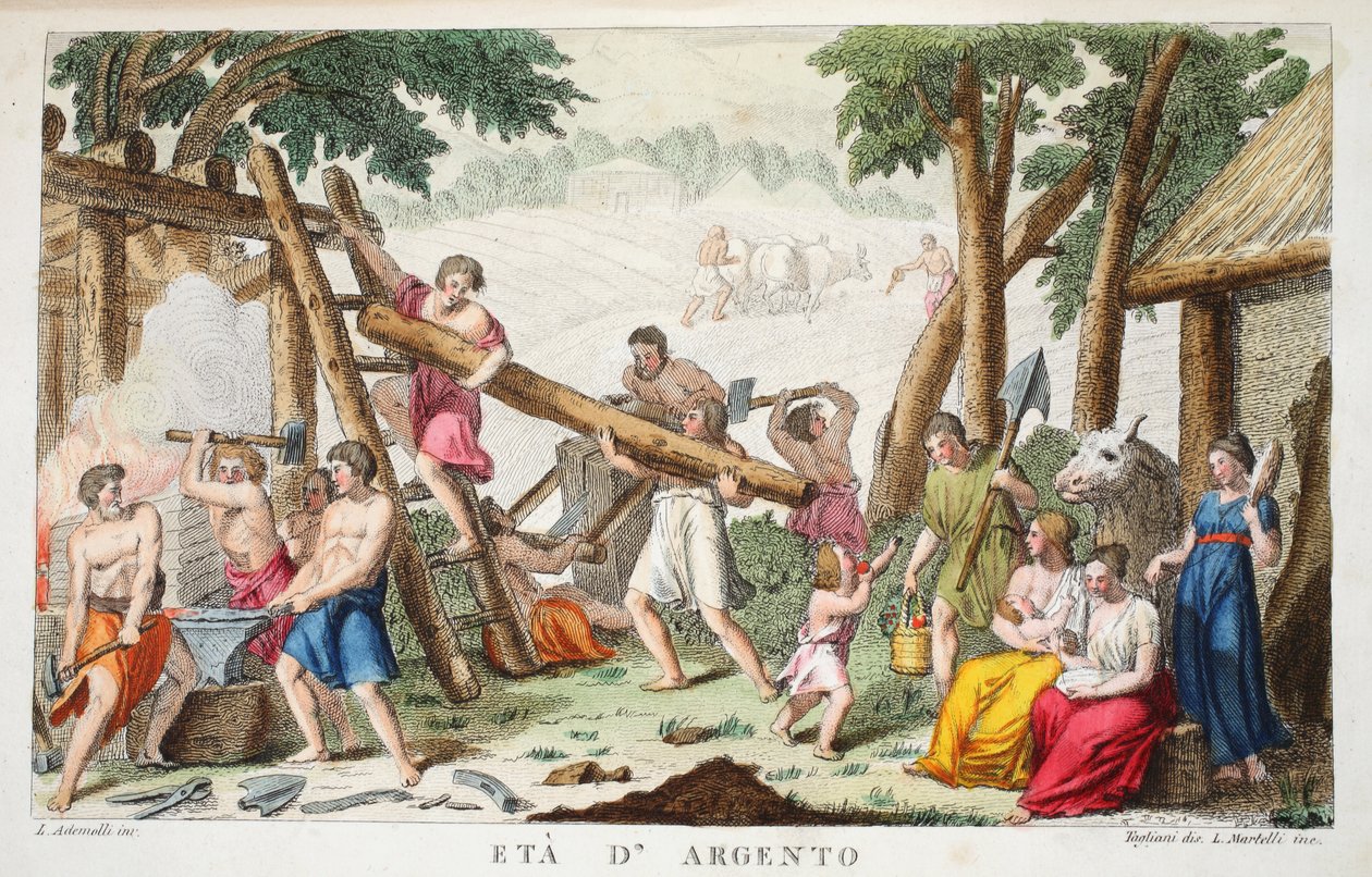 द सिल्वर ऐज या एटा डीरेंजो, बुक I, ओविड्स मेटामोर्फोसॉज, फ्लोरेंस, 1832 (हाथ से उकेरा हुआ चित्र) द्वारा लुइगी एडेमोलो