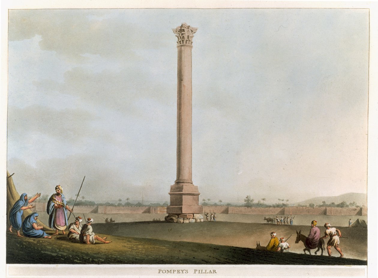 पोम्पी का स्तंभ, &39;व्यूज इन मिस्र&39; से प्लेट 14, थॉमस मिल्टन (1743-1827) पब द्वारा उत्कीर्ण। रॉबर्ट बाउयर (1758-1834) 1802 (एक्वाटिंट) द्वारा लुइगी मेयर