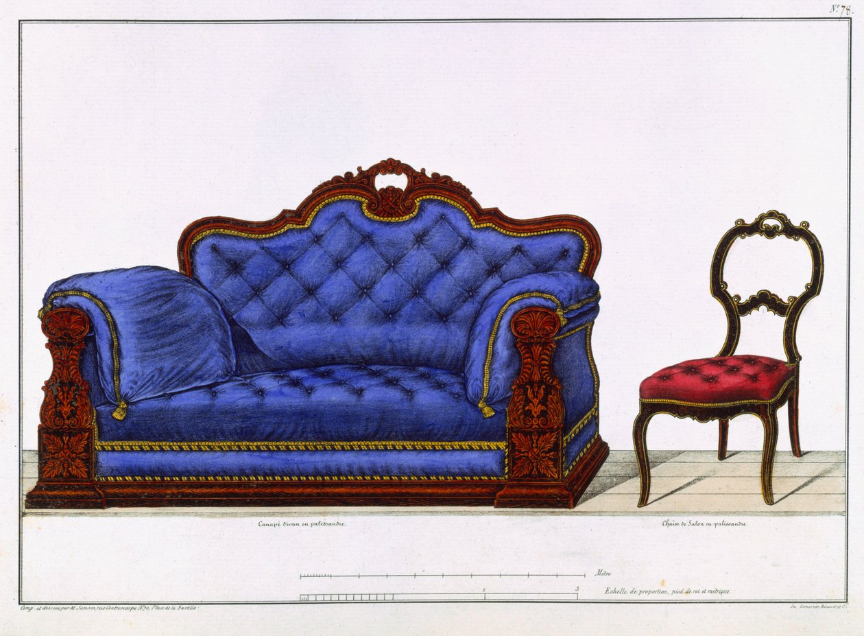 फ्रेंच सोफा और फर्नीचर, पेरिस, सैंटी, एम, 1828 के लिए फर्नीचर मॉडल और आंतरिक सजावट से अध्यक्ष द्वारा एम। शांति