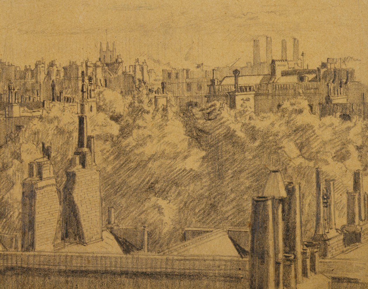 लंदन रूफ, c.1914 (कार्ड पर ग्रेफाइट कागज़ पर अंकित) द्वारा मैल्कम ड्रमंड