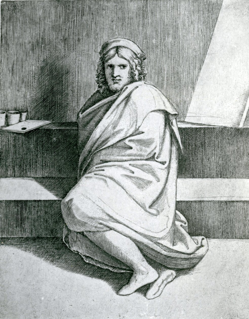 राफेल इन ए क्लोक, c.1520 द्वारा मार्केंटोनियो रायमोंडी