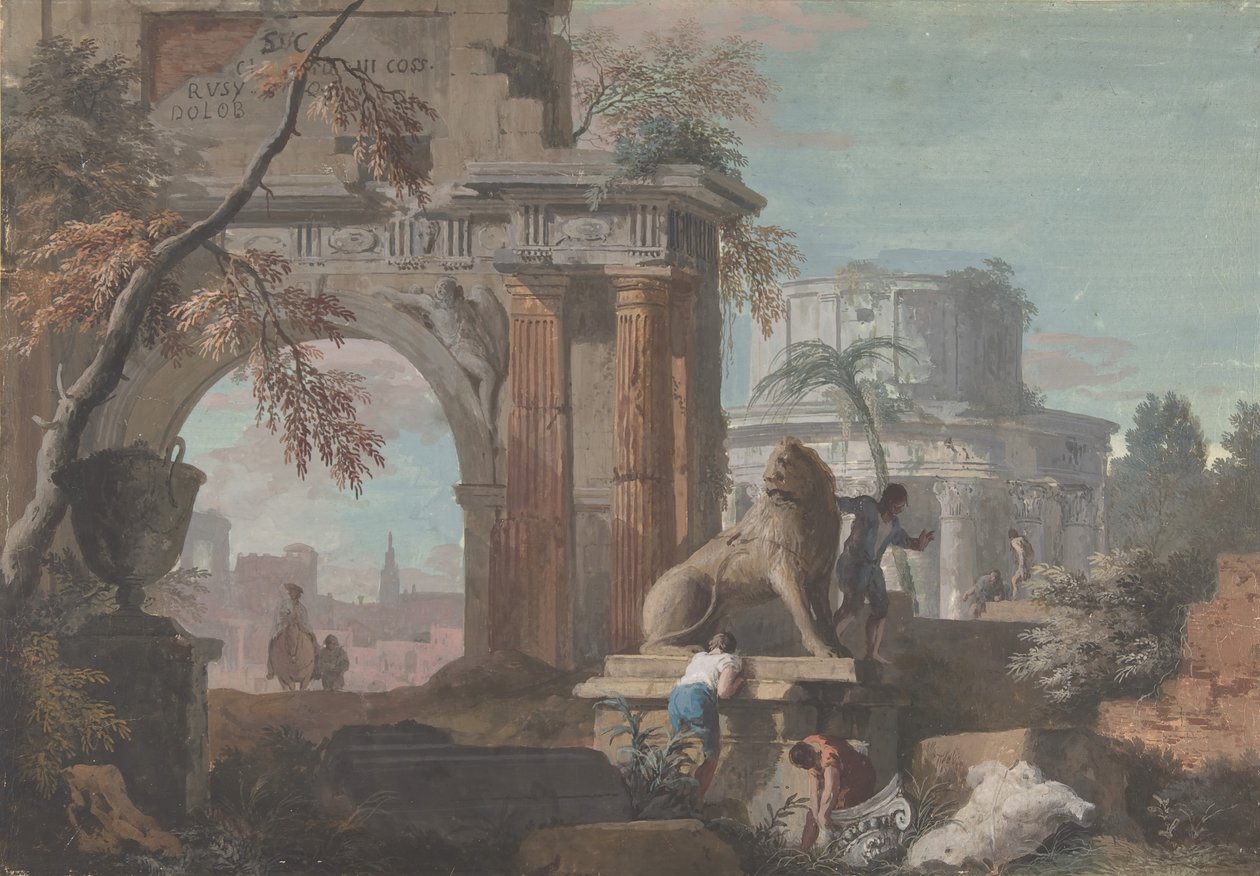 रोमन खंडहर के साथ Capriccio, ca. 1700-1730। द्वारा मार्को रिक्की