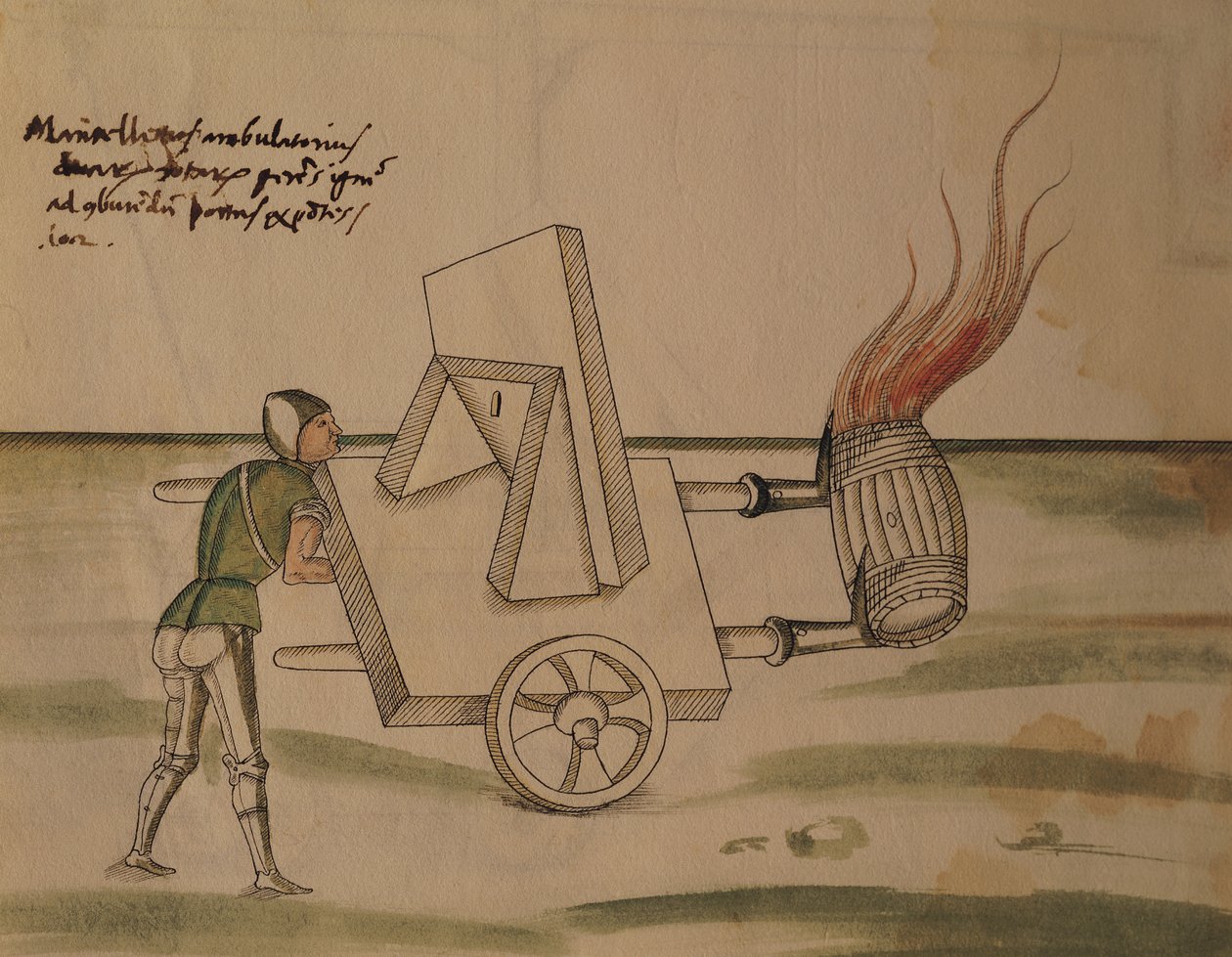 एक युद्ध मशीन, &39;डी माचिसिन&39; से चित्रण (कलम और स्याही और कागज पर wc) द्वारा मारियानो डी जैकोपो