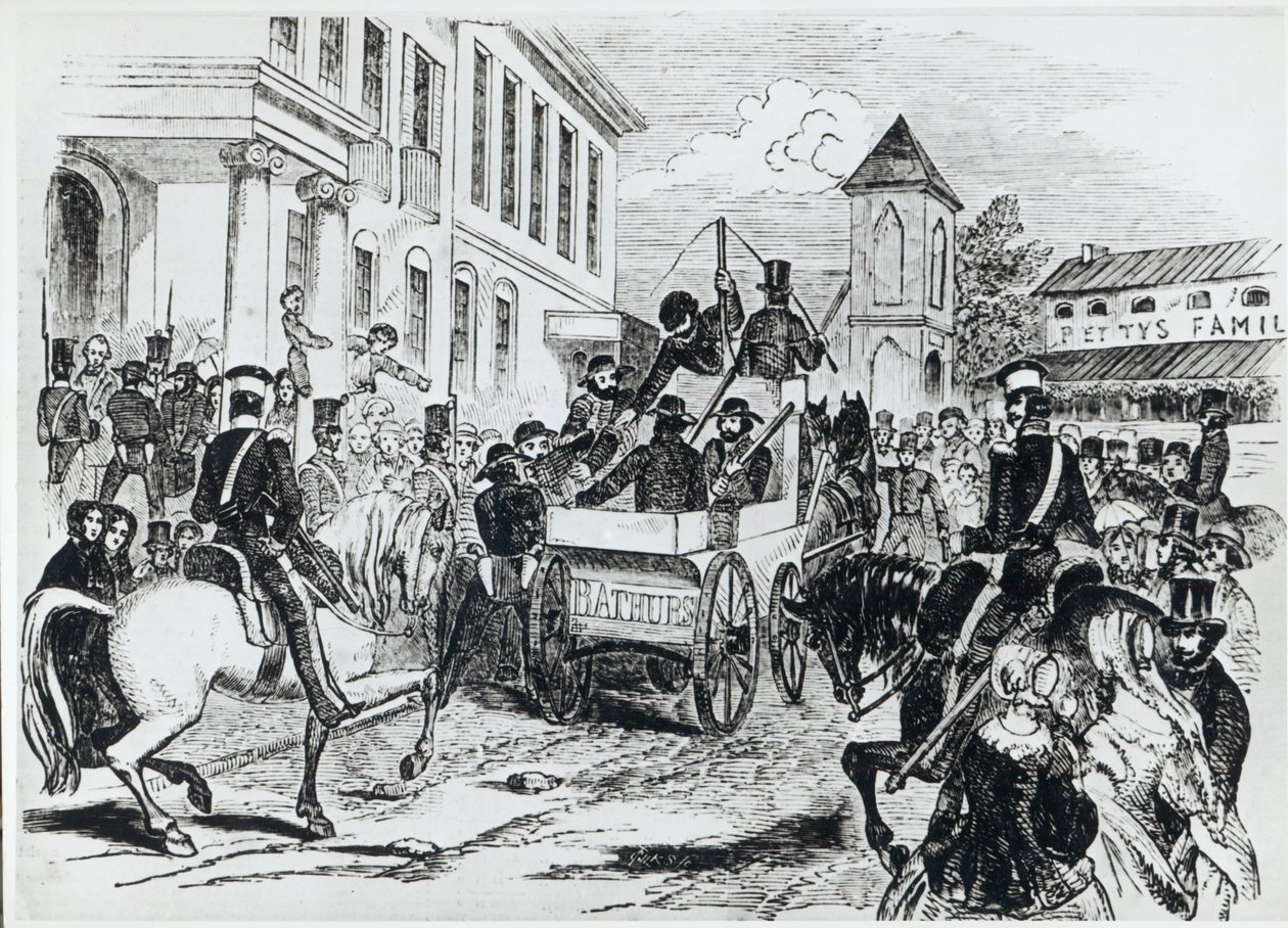 औपनिवेशिक राजकोष, सिडनी में 21 अगस्त, 1851 को &39;द इलस्ट्रेटेड लंदन न्यूज़&39; से 24 जनवरी 1852 को सरकारी सम्मेलन का आगमन द्वारा मार्शल क्लैक्सटन