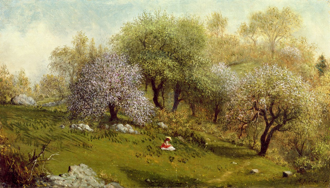 गर्ल ऑन अ हिलसाइड, Apple ब्लॉसम, 1874 द्वारा मार्टिन जॉनसन हेडे