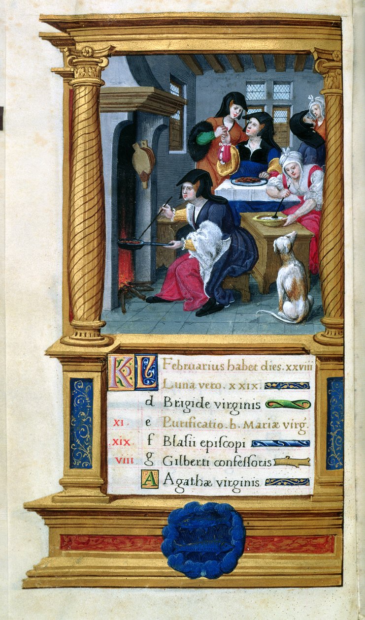 एमएस W449 fol.3v फरवरी: पाक कला और दावत, c.1525 द्वारा मास्टर जीन डे मौलोन