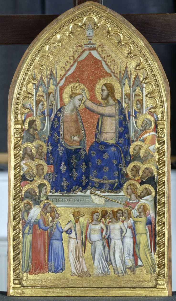 स्वर्गदूतों और संतों के साथ वर्जिन का राज्याभिषेक, c.1360 (चिनार की लकड़ी पर तड़का) द्वारा Fabriano के मास्टर अल्टारपीस attr। Fabriano के मास्टर के लिए Altarpiece attr। को