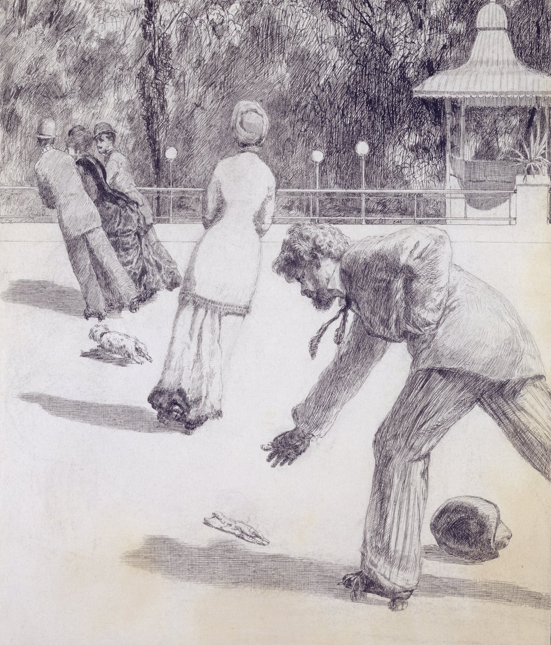 पब से &39;पैराफेरेस ऑन द डिस्कवरी ऑफ ए ग्लव&39; पर कार्रवाई। 1881, 1878 (भारतीय स्याही और कलम धोया गया) द्वारा मैक्स क्लिंगर