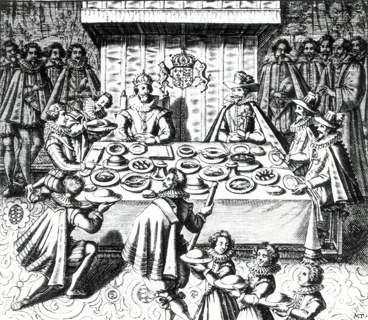 राजा जेम्स स्पेनिश राजदूतों के साथ भोज करते हुए, 1624 द्वारा Melchior Tavernier