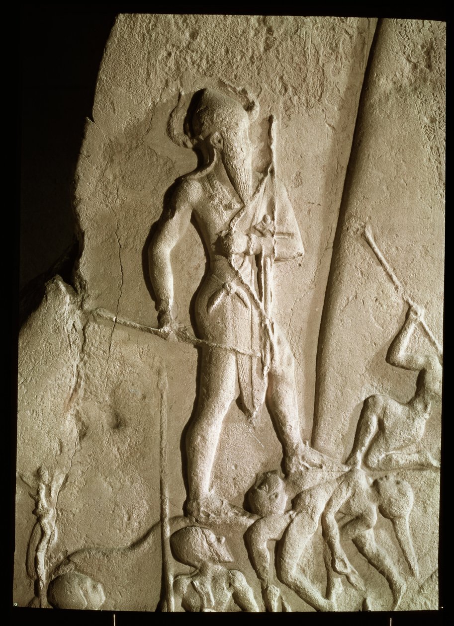 नारम-पाप (2225-2185 ई.पू.) के विजय स्तम्भ लुल्लुबी, अक्कादियन काल के बाद का राजा, c.2230 (गुलाबी बलुआ पत्थर) (विस्तार) द्वारा मेसोपोटेमिया
