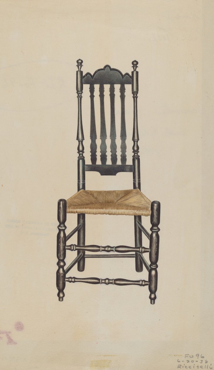 बैनिस्टर बैक साइड चेयर, 1938। द्वारा माइकल रिकिटेली
