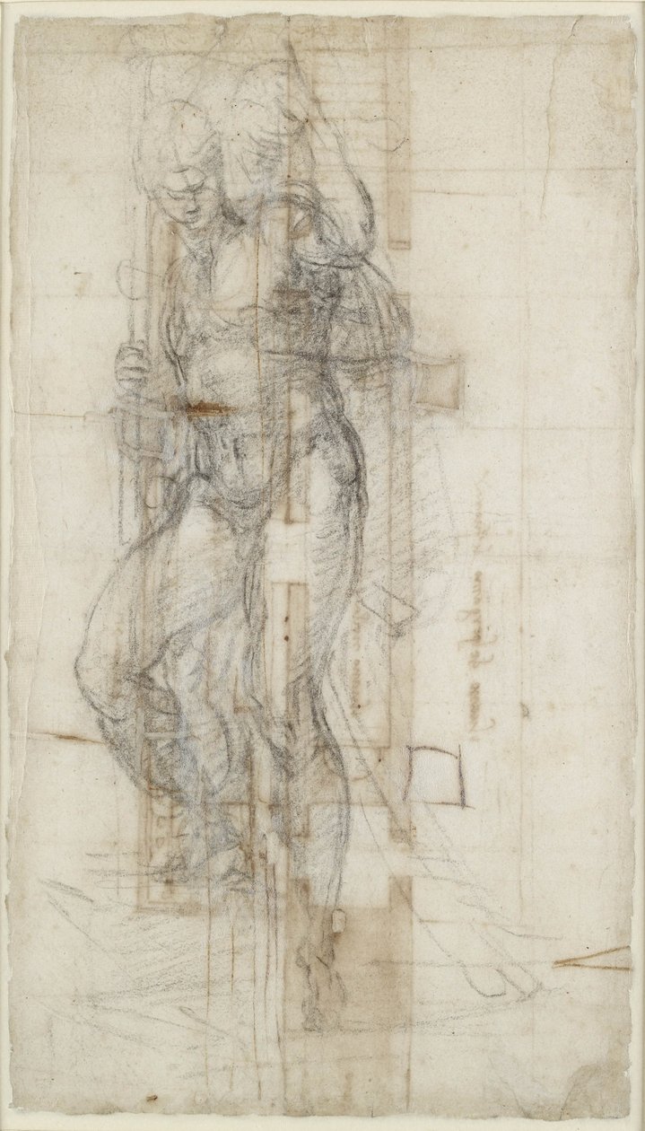 मसीह के पुनरुत्थान का अध्ययन, c.1532 (कागज पर चाक) द्वारा माइकल एंजेलो बुओनारोती