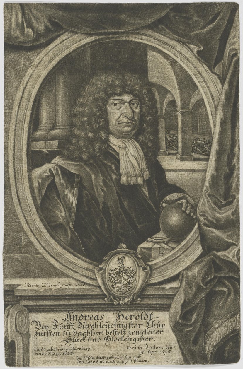 इलेक्टोरल सेक्सन पीस और घंटी के संस्थापक एंड्रियास हेरोल्ड (1623-1696) के कॉपर उत्कीर्णन द्वारा मोरित्ज़ बोदेंहर