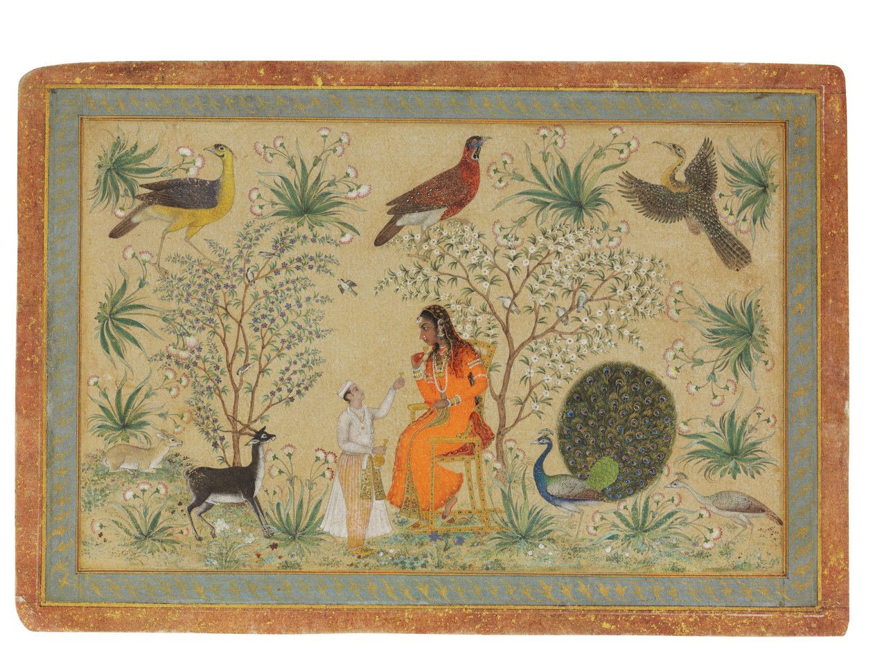 एक बगीचे में रईस महिला, c.1740 द्वारा मुगल स्कूल