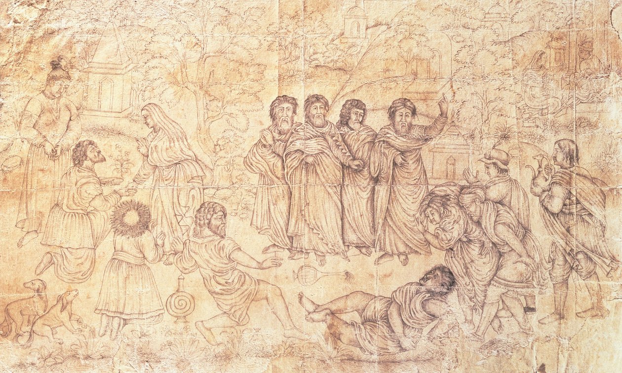 द डेथ ऑफ़ अननियाज़, c.1650-1680 द्वारा मुगल स्कूल