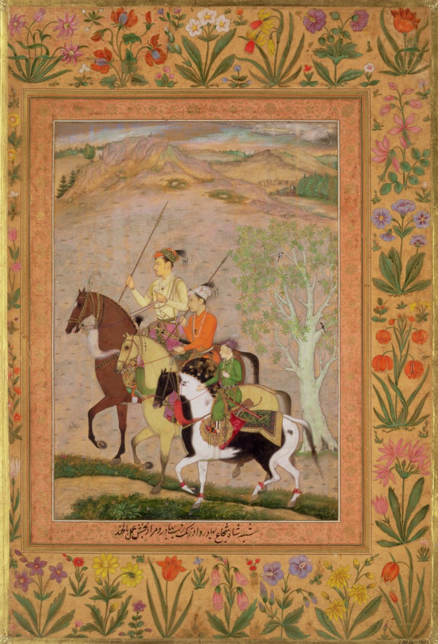 तीन प्रधान जा रहे शिकार, c.1635 द्वारा मुगल स्कूल