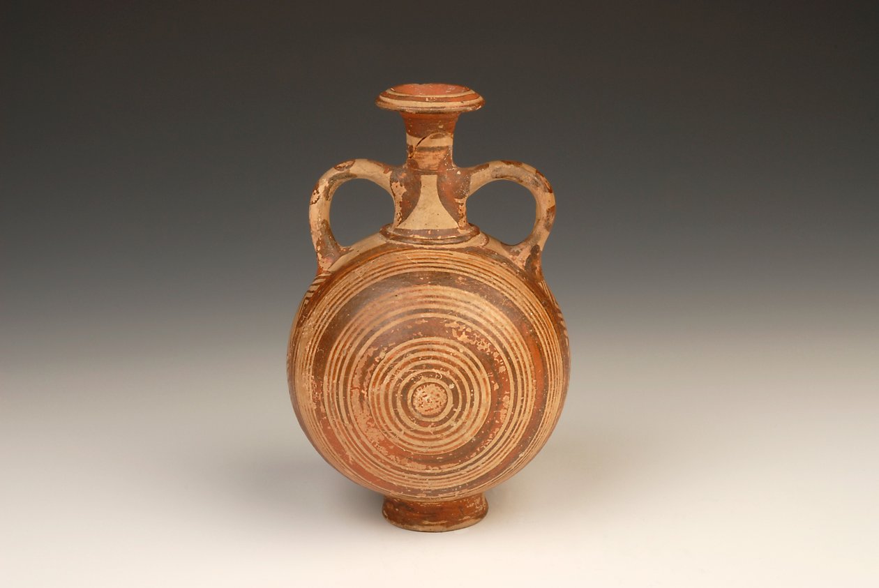 आर्यबॉलोस पिलग्रिम फ्लास्क 1400-1370 ईसा पूर्व टेराकोटा द्वारा Mycenaean