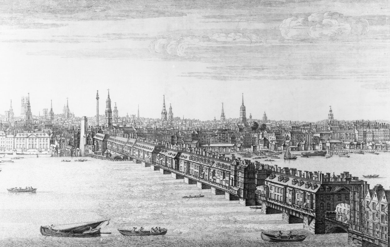 वेस्ट ब्रिज ऑफ लंदन ब्रिज, 1749 द्वारा नथानिएल और सैमुअल बक