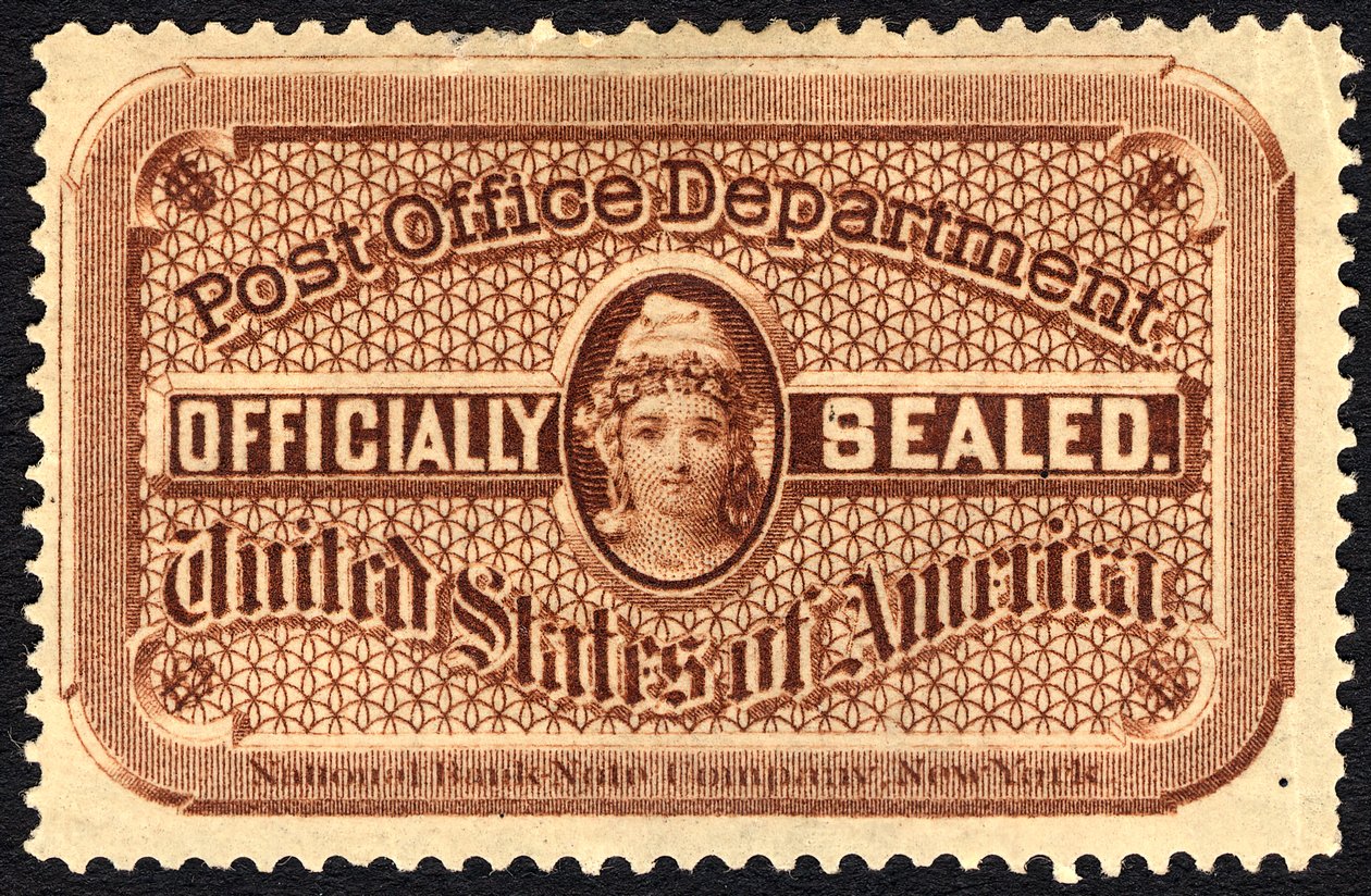 पोस्ट ऑफिस सील, सी. 1879. द्वारा नेशनल बैंक नोट कंपनी
