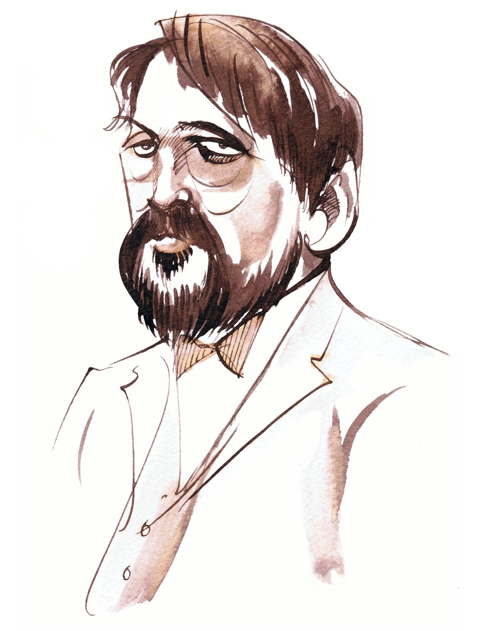अकिल-क्लाउड देबूसि, फ्रांसीसी संगीतकार (1862-1918), सेपिया स्याही चित्र द्वारा निएले ओसबोर्न