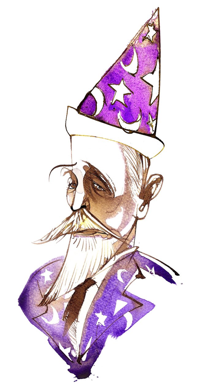 पॉल दुकास, फ्रांसीसी संगीतकार (1865-1935); एक जादूगर के रूप में caricatured द्वारा निएले ओसबोर्न