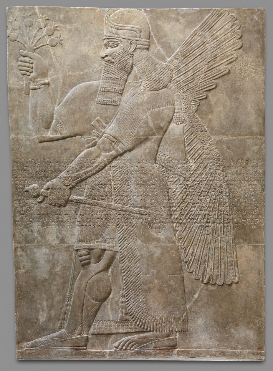 रिलीफ पैनल, नव-असीरियन, c.883-859 ईसा पूर्व (जाइबसुम अलबास्टर) द्वारा नव असीरियन