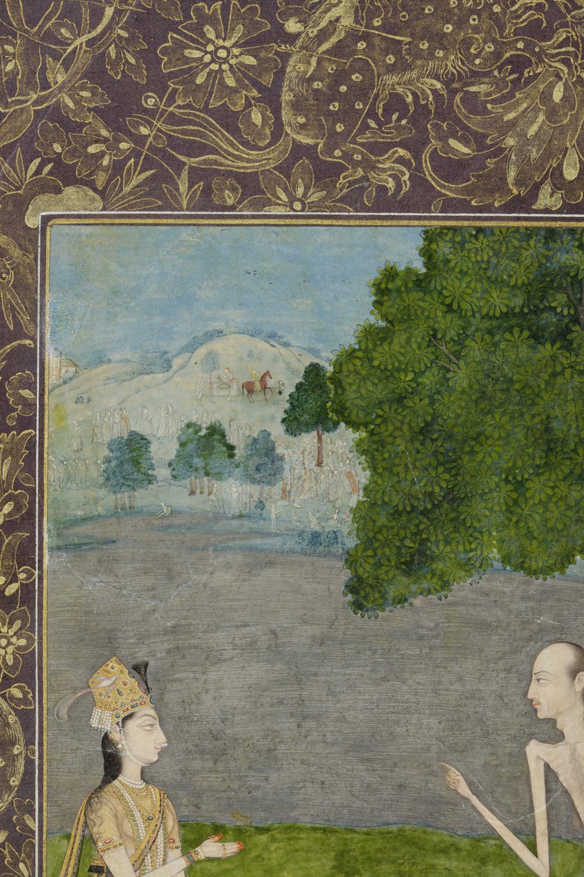 लैला और मजनूं एक पेड़ के नीचे, विस्तार से, c.1730 द्वारा निहाल चंद