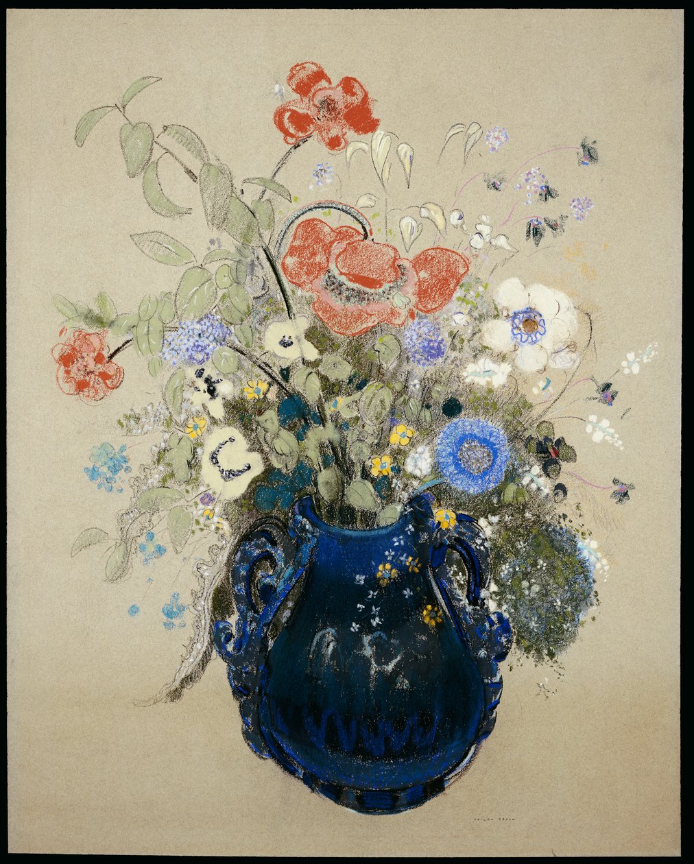 नीले फूलों का फूलदान, c.1905-08 द्वारा ओडिलोन रेडन
