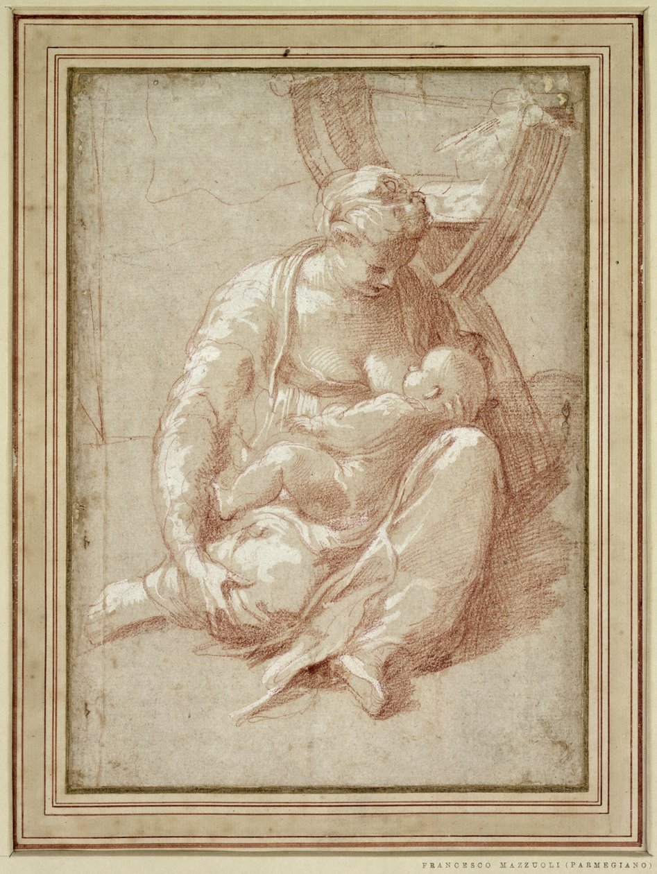 वर्जिन ग्राउंड पर बैठा, नर्सिंग द चाइल्ड द्वारा Parmigianino