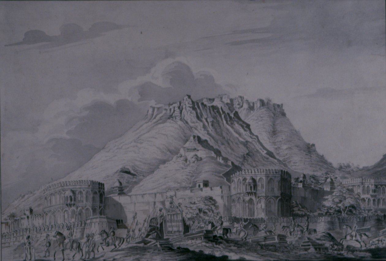 किले और अजमेरी, 1820 का शहर (कागज पर पेंसिल और वॉश) द्वारा पैट्रिक वॉ