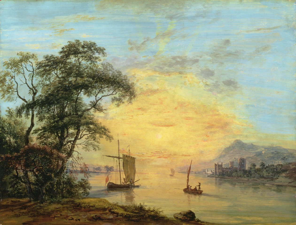 एक वेल्श सूर्यास्त नदी लैंडस्केप, c.1775-1800 द्वारा पॉल सैंडबी
