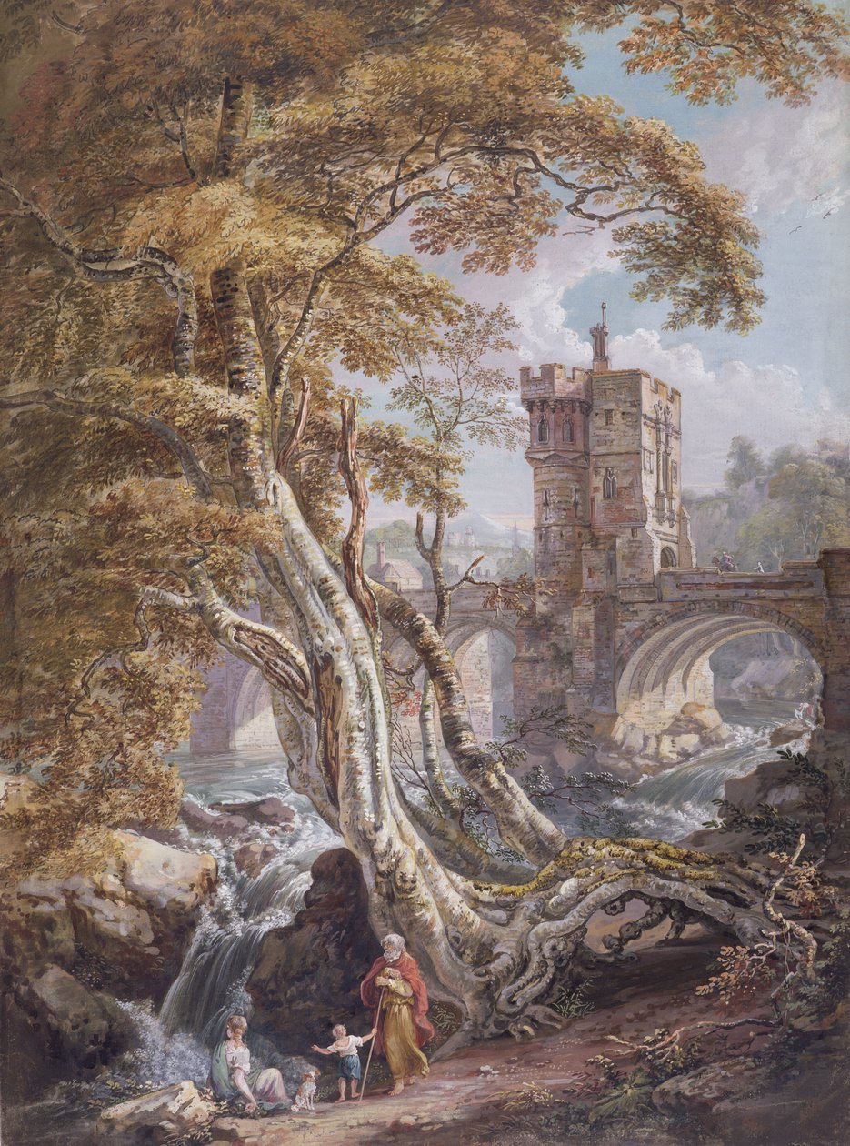PD.8-1976 ओल्ड वेल्श ब्रिज का दृश्य, क्रूज़बरी, c.1770 (wc, gouache und on phone) द्वारा पॉल सैंडबी