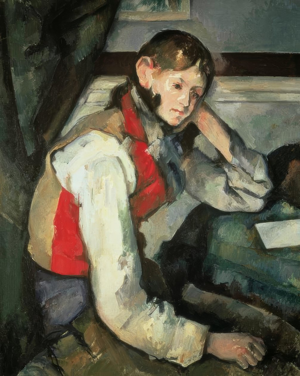 P.Cézanne, लाल बनियान वाला युवा द्वारा पॉल सेज़ेन