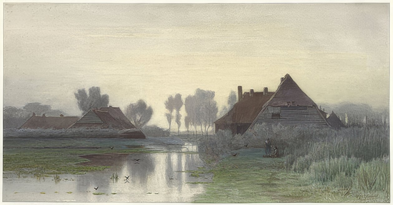 सुबह की धुंध में फार्महाउस। 1838-1903 द्वारा पॉल जोसेफ कॉन्स्टेंटिन गेब्रियल