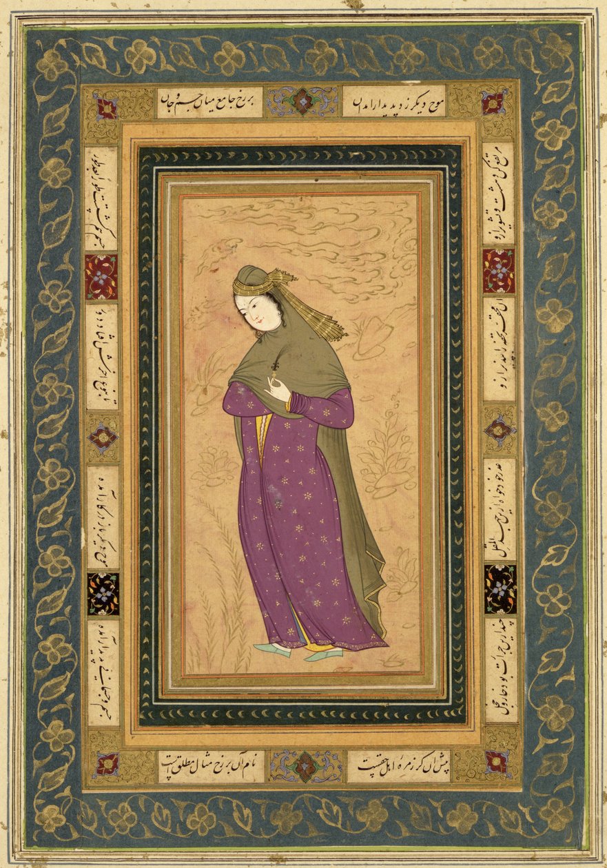 लार्ज क्लाइव एल्बम, c.1620-30 से एक लड़की, एक हिचकते हुए द्वारा फारसी स्कूल
