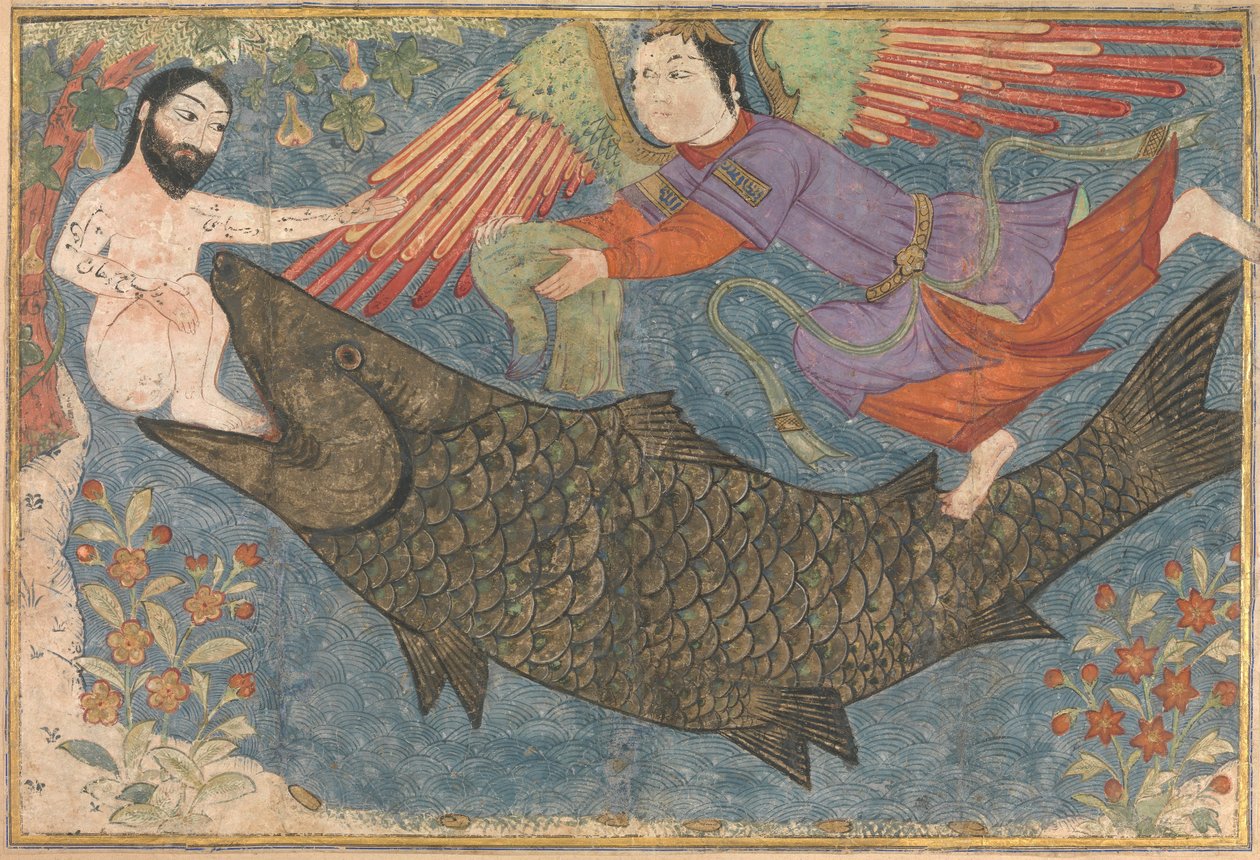 योना और व्हेल, c.1400 द्वारा फारसी स्कूल