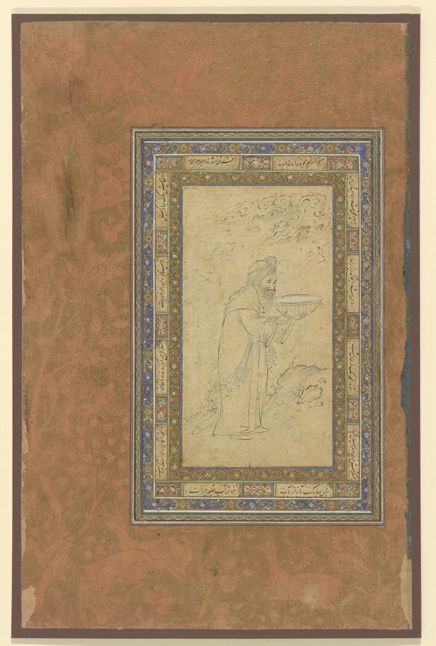 एक बूढ़ा आदमी एक कटोरा लेकर जाता है, c.1610-15 द्वारा फारसी स्कूल