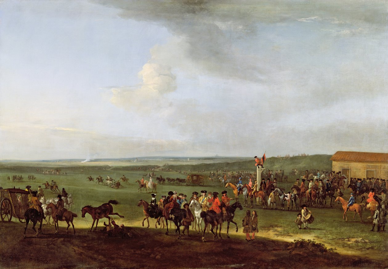न्यूमार्केट में राउंड कोर्स, किंग्स प्लेट के लिए तैयारी, c.1725 द्वारा पीटर टिलमैन