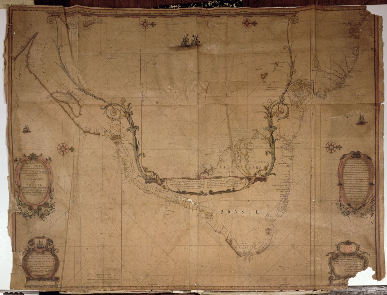 सुश्री 1288 f.25 डच समुद्री मानचित्र, 1637 से ब्राजील का मानचित्र द्वारा फिलिप विन्बोन्स