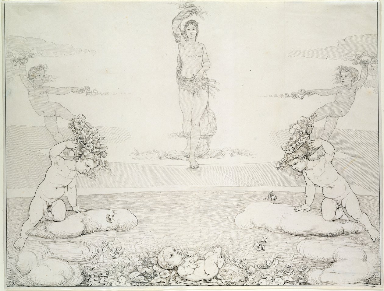 सुबह, 1807-08 (पेंसिल और कागज पर धोएं) द्वारा फिलिप ओटो रन