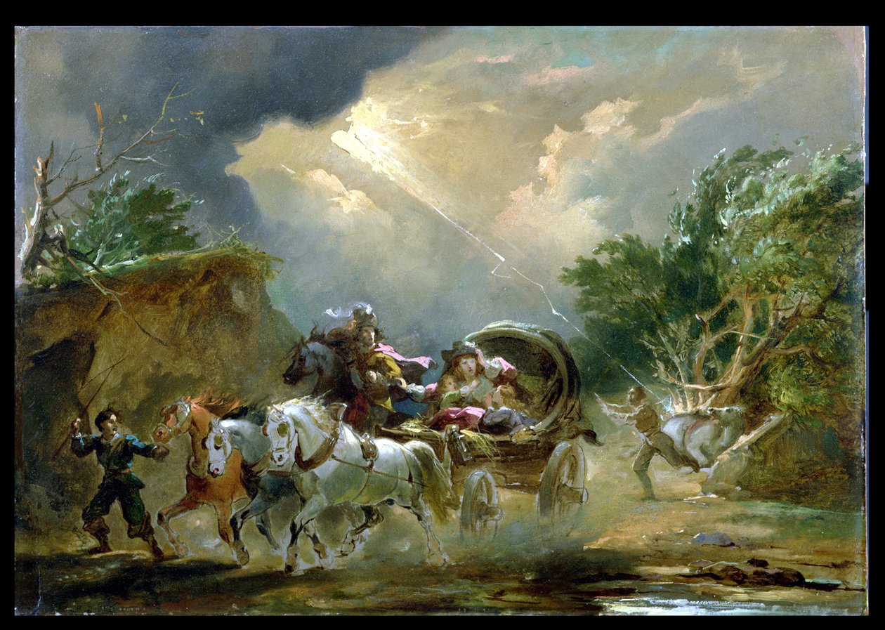 थंडरस्टॉर्म में कोच, 1790s (मिलबोर्ड पर तेल) द्वारा फिलिप जैक्स डी लाउटरबर्ग