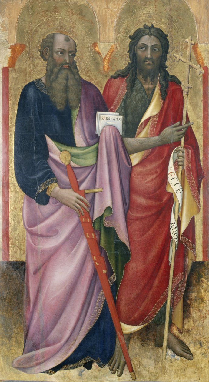 प्रेरित पॉल और जॉन बैपटिस्ट, c.1418-20 (चिनार की लकड़ी पर तड़का) द्वारा पिएरो डि अल्वारो