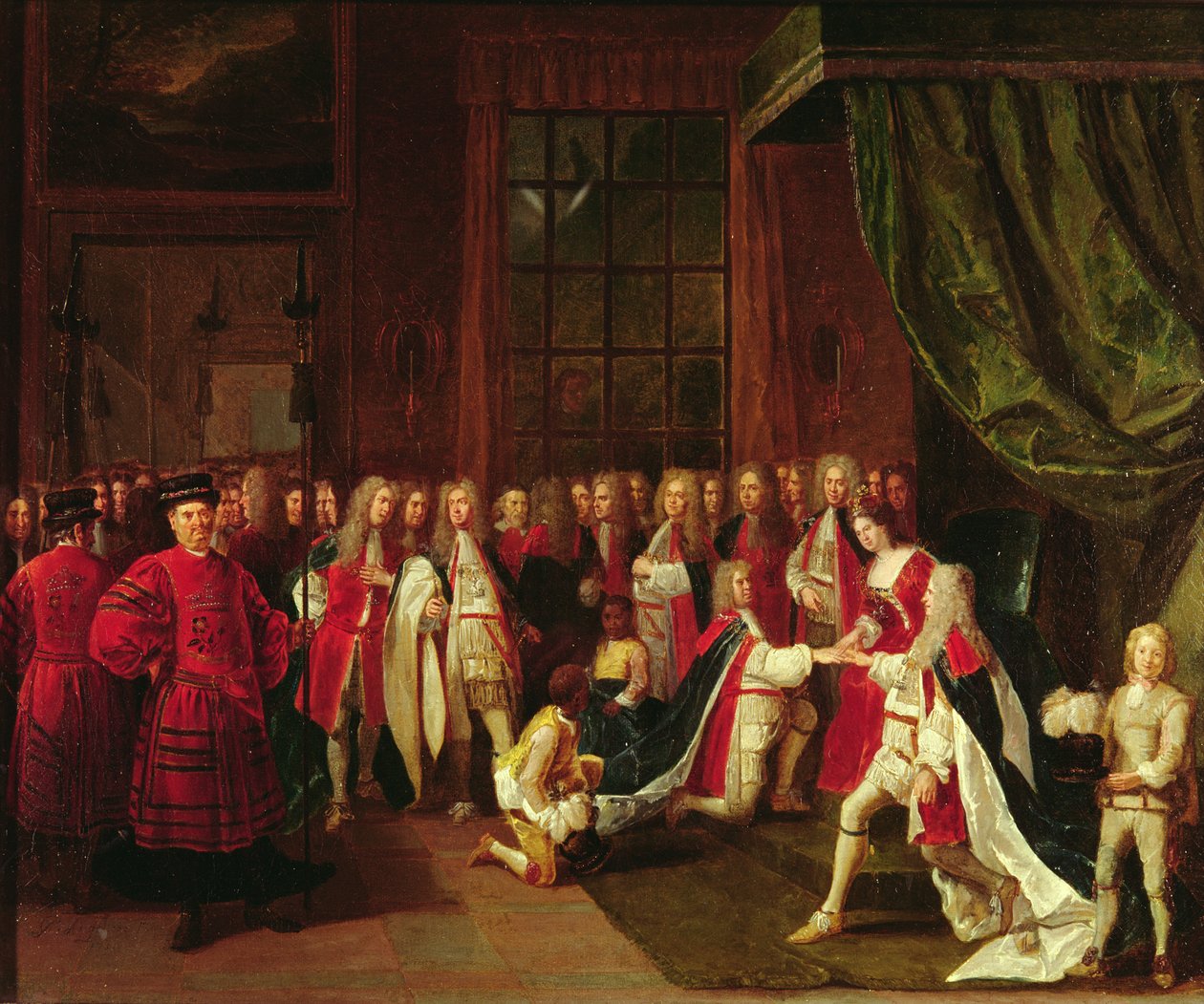 क्वीन ऐनी एंड द नाइट्स ऑफ गार्टर, c.1720s द्वारा पियरे एंजेलिस या एंजिलिस