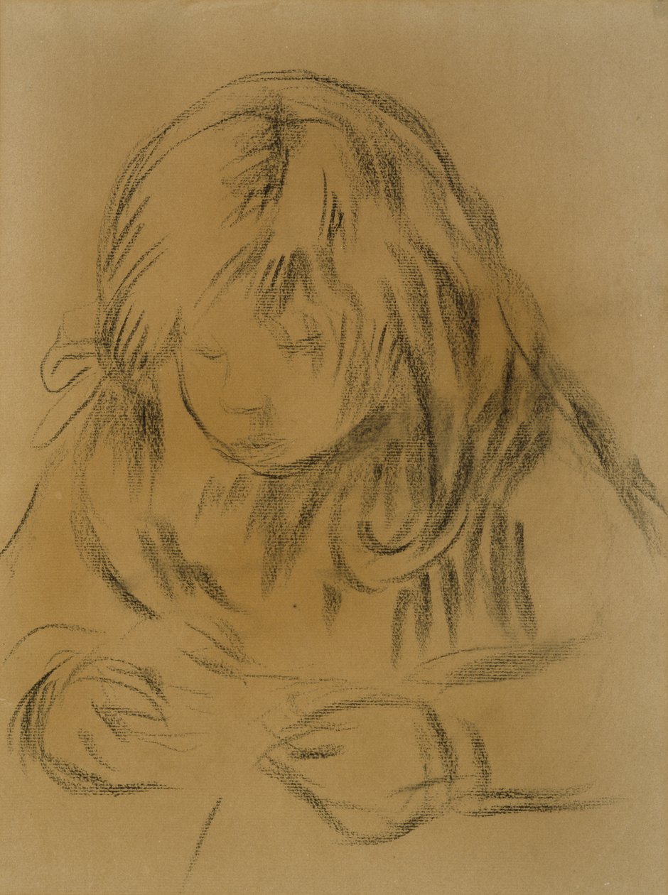 चाइल्ड सिलाई, 1906 (चूहे के कागज पर लकड़ी का कोयला) द्वारा पियरे अगस्टे रेनॉयर