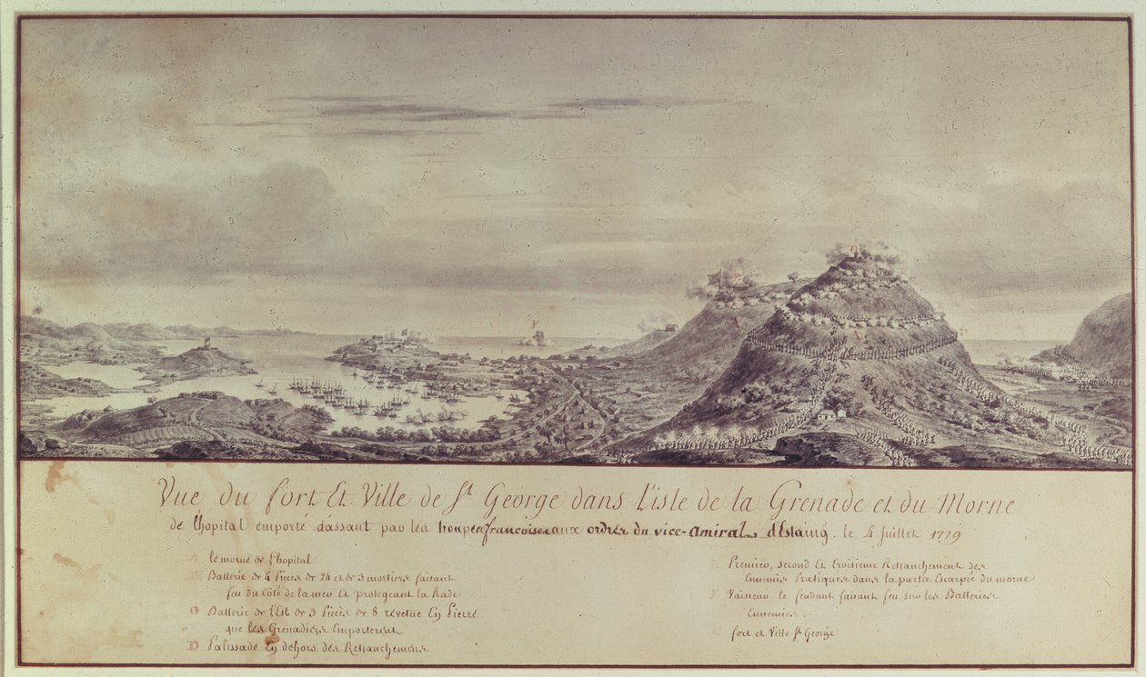 फ्रांसीसी कब्जा ग्रेनाडा, 1779 (जल रंग) द्वारा पियरे ओज़ने
