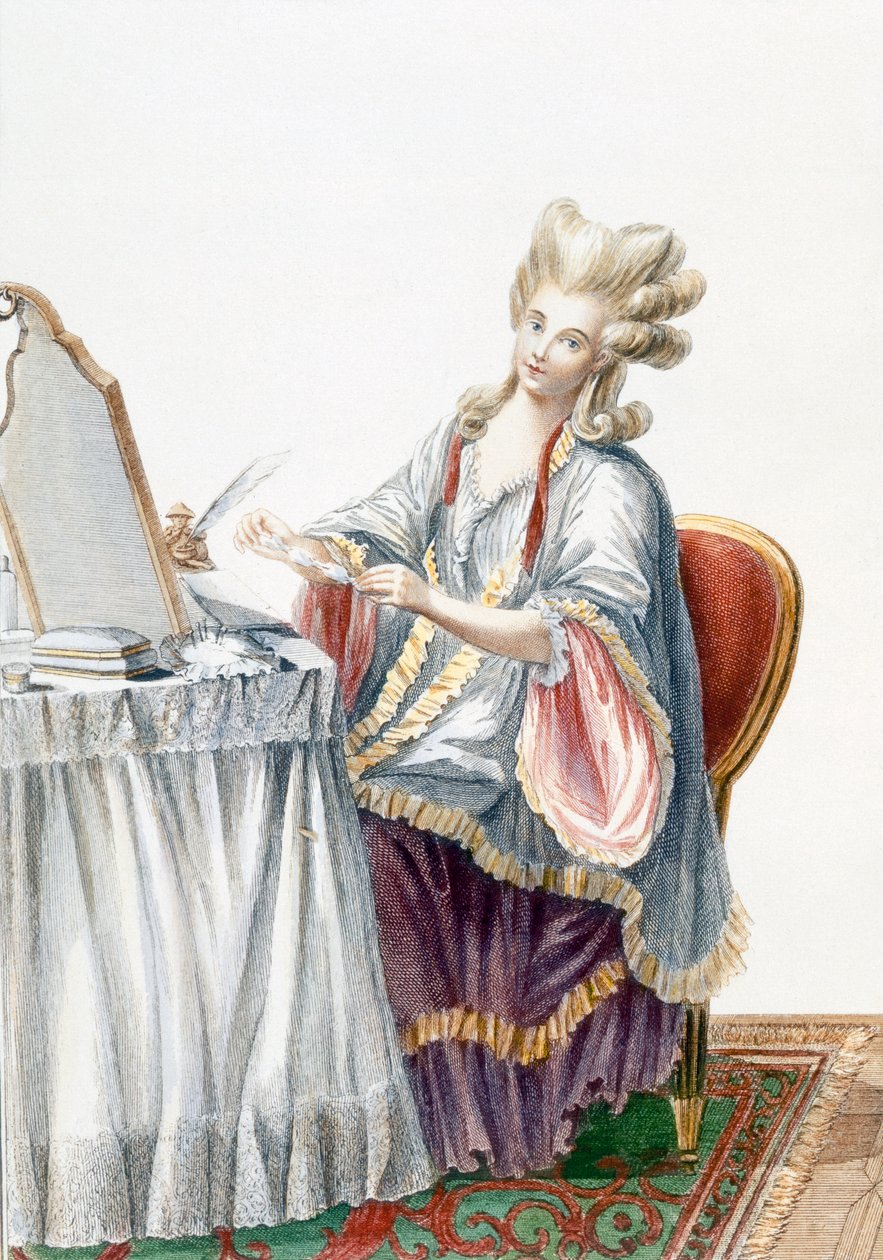 ड्यूपिन द्वारा उकेरी गई, &39;Galerie des Modes et Costumes Francais&39; की प्लेट पर सुरुचिपूर्ण महिला, 1778 द्वारा पियरे थॉमस ले क्लर्क
