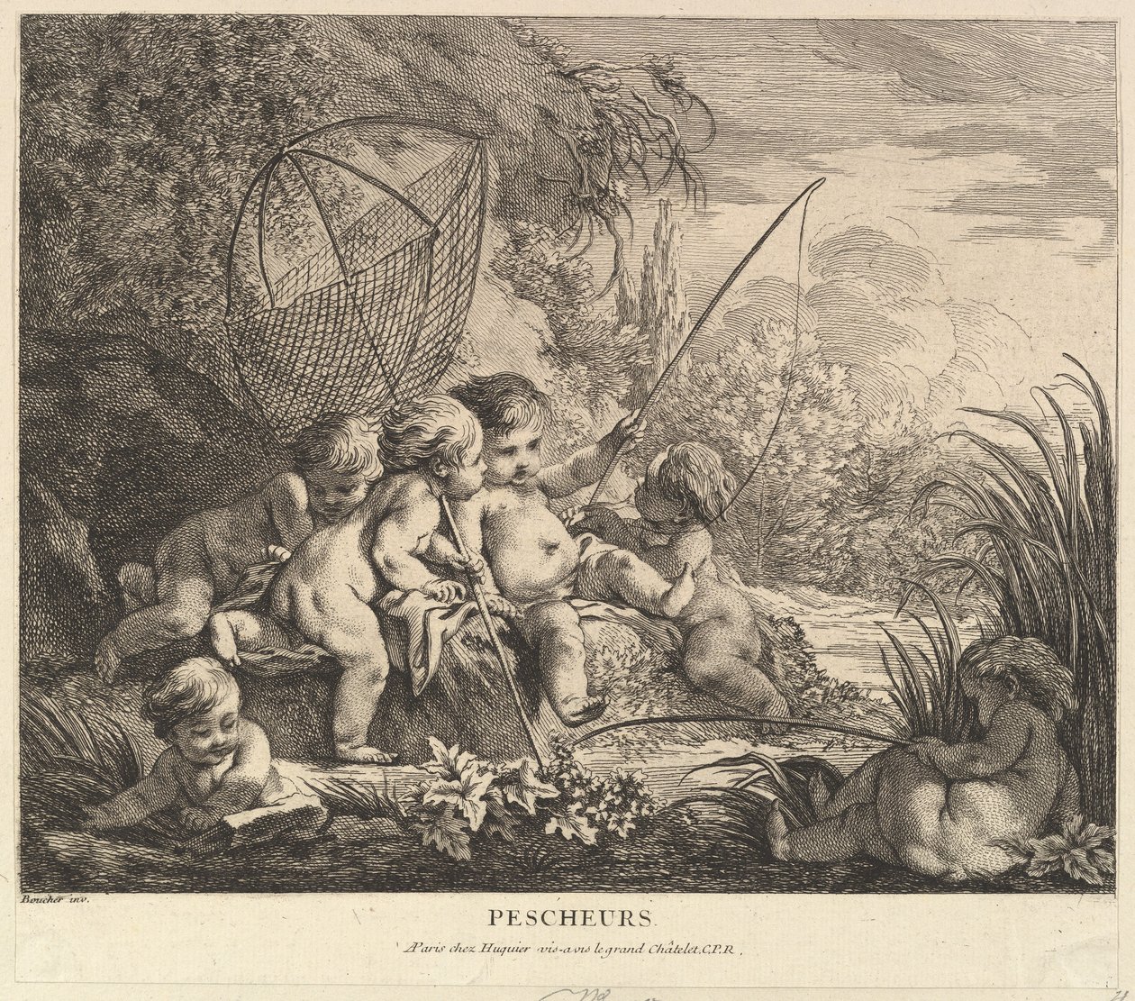 बच्चे मत्स्य पालन, ca. 1738। द्वारा पियरे अलेक्जेंड्रे अवेलिन